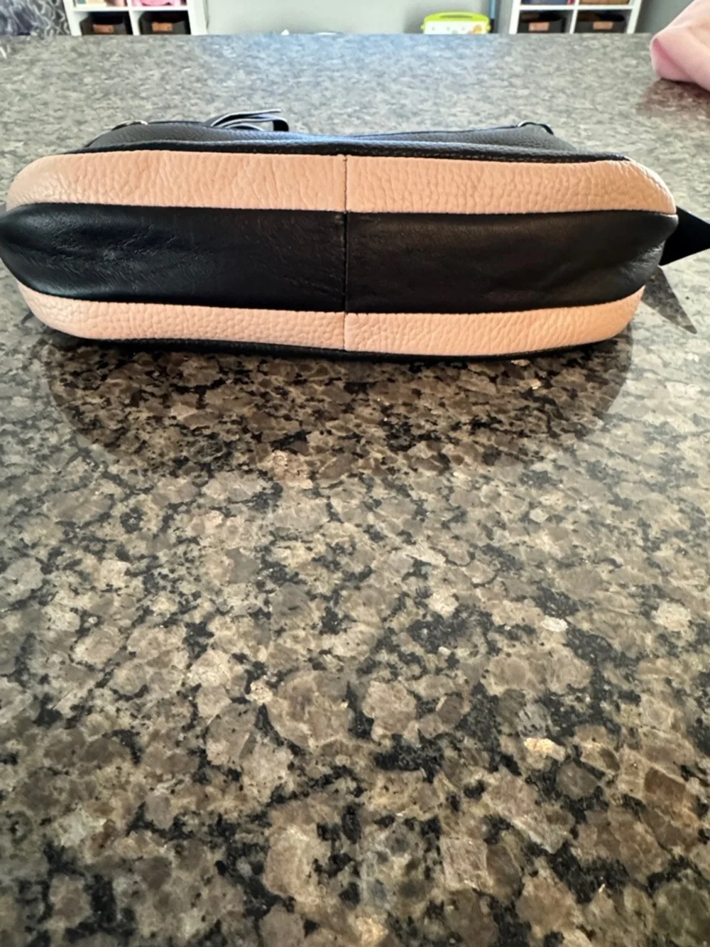 kate spade Black Pebbled Leather Shoulder Bag with Blush Trim